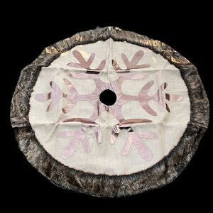Christmas Tree Skirt Brown Valery Madelyn Faux Fur Burlap Bronze Snowflake 48”